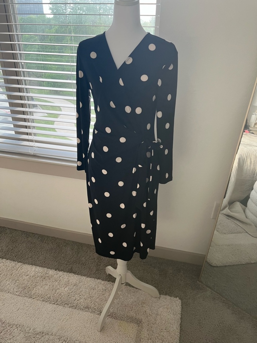 Black Polka Wrap Dress Diane Von Furstenberg Inspired Classic Women's Dress.
